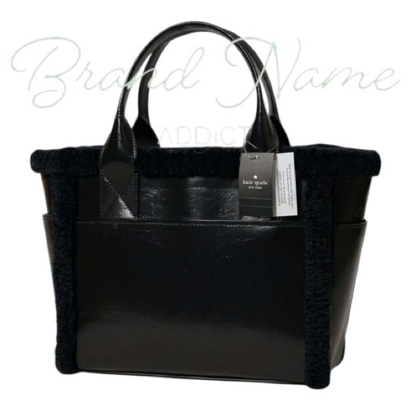 KATE SPADE 17” JETT FAUX SHEARLING LARGE TOTE PATENT LEATHER NWT - Picture 2 of 7